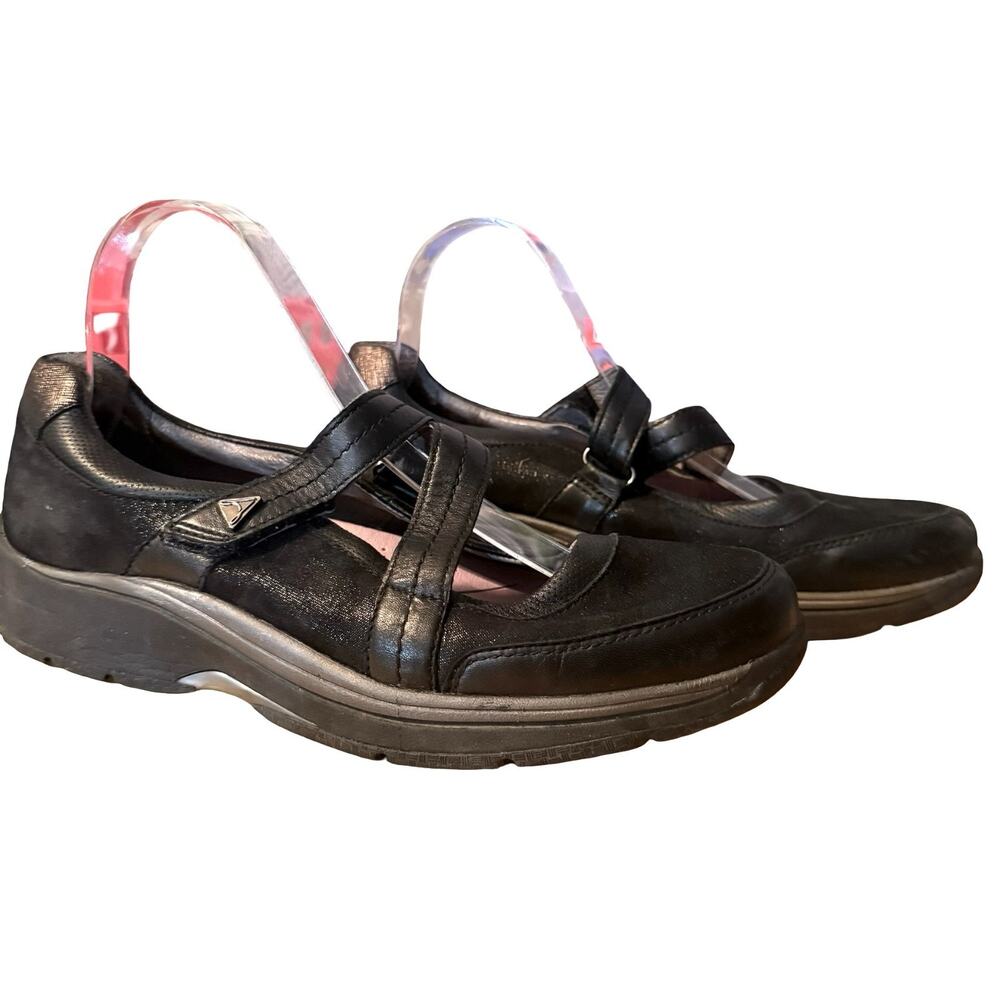 Aravon Pyper Cross Strap Mary Jane Black Leather Comfort Shoes Flats sz 10.5